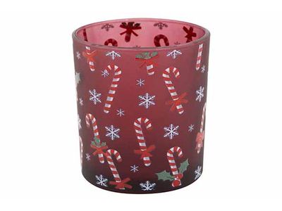 Theelichthouder Candy Cane Bordeaux 7x7x H8cm Glas