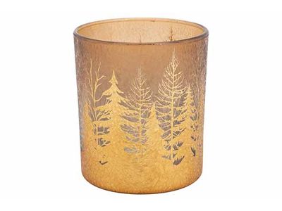 Theelichthouder Cracke Trees Goud 9x9xh1 0cm Glas
