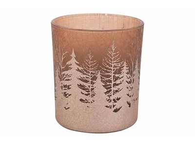 Theelichthouder Cracke Trees Oud Roze 9x 9xh10cm Glas