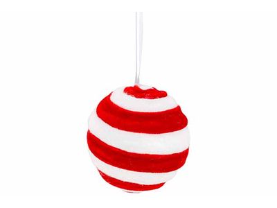 Boule Noel Rouge Blanc D8cm Velours 