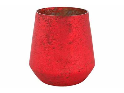Theelichthouder Antique Matt Rood 11x11x H11cm Glas