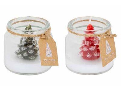 Kaars Set12 Xmas Tree 2ass Rood Groen 6x 6xh6cm Glas