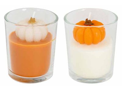 Kaars Set12 Pumpkin 2ass Wit Oranje 5, 5x5,5xh6,5cm Glas