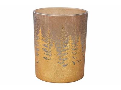 Theelichthouder Cracke Trees Goud 10x10x H12,5cm Glas