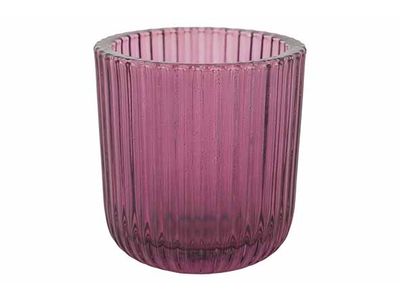 Theelichthouder Ribs Paars 9x9xh9cm Glas 