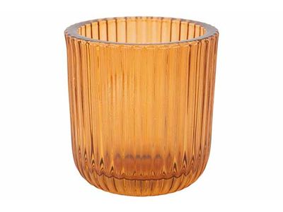 Theelichthouder Ribs Amber 9x9xh9cm Glas 
