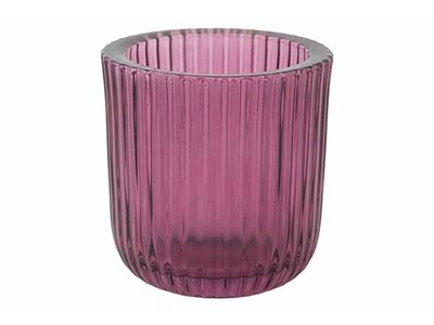 Theelichthouder Ribs Paars 7,5x7,5xh8cm Glas