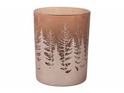 Bougeoir Cracke Trees Rose 10x10xh12,5cm  Verre