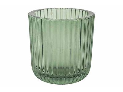 Theelichthouder Ribs Groen 7,5x7,5xh8cm Glas