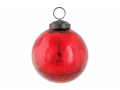 Boule Noel Antique Crack Rouge 8x8xh9cm Verre