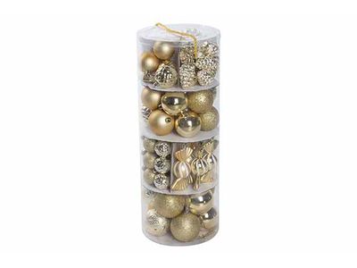 Kerstbal Set100 Mix Tree Deco Goud 18x18 Xh46cm Kunststof