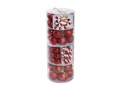 Kerstbal Set100 Mix Tree Deco Rood 18x18 Xh46cm Kunststof