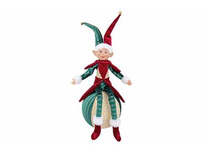 Figuur Elf Sitting On Ball Bordeaux Groe N 30x25xh50cm Textiel