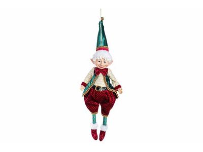 Figuur Elf Hanging Bordeaux Groen 25x10x H40cm Textiel