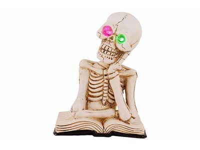 Skelet On Book Led Light Natuur 14,5x8,5 Xh19cm Polyresin Incl 2 Lr44 Batt