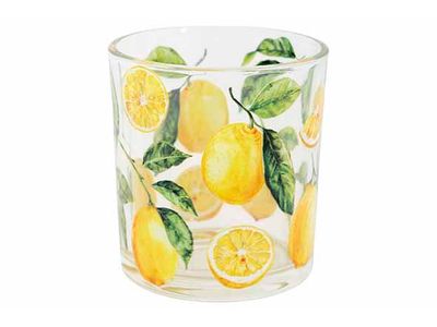 Theelichthouder Yellow Lemons Transparan T 7x7xh8cm Ster Glas