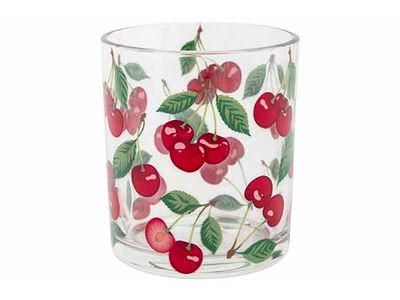 Theelichthouder Red Cherries Transparant  7x7xh8cm Glas