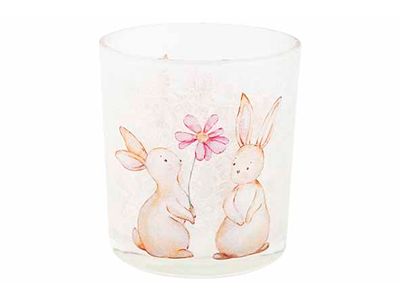 Theelichthouder Bunnies Natuur 7x7xh8cm Glas