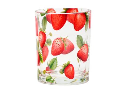 Theelichthouder Red Strawberries Transpa Rant 10x10xh12cm Glas