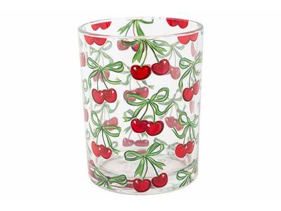 Theelichthouder Red Cherries Transparant  10x10xh12cm Glas