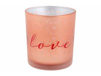 Theelichthouder Red Love Roze 7x7xh8cm G Las