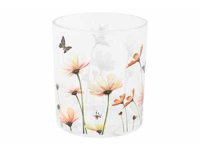 Theelichthouder Flowers Transparant 7x7x H8cm Glas