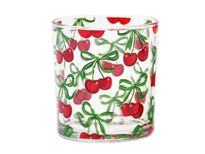 Theelichthouder Red Cherries Transparant  7x7xh8cm Glas