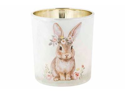 Theelichthouder Bunny Wit 7x7xh8cm Glas 