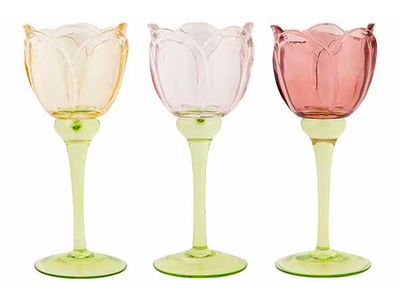 Theelichthouder Rose 3ass 8x8xh20cm Glas 