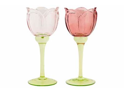 Theelichthouder Rose 3ass 8x8xh20cm Glas 