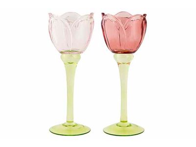 Theelichthouder Rose 3ass 8x8xh23cm Glas 