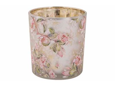 Theelichthouder Flowers Wit 7x7xh8cm Gla S