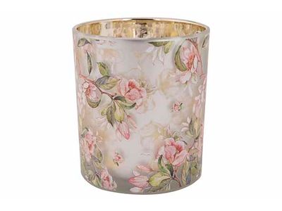 Theelichthouder Flowers Wit 9x9xh10cm Gl As