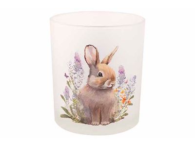 Theelichthouder Vintage Rabbit Natuur 9x 9xh10cm Glas