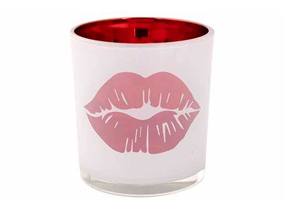 Theelichthouder Red Lips Wit 7x7xh8cm Gl As