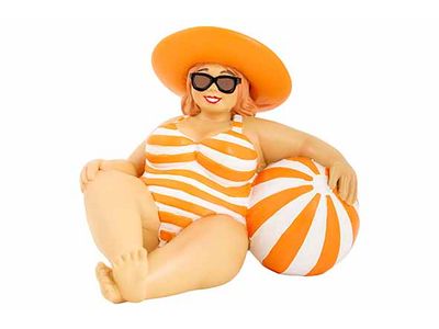 Dame Lying On Beatch Wit Oranje 18x15x H13cm Polyresin