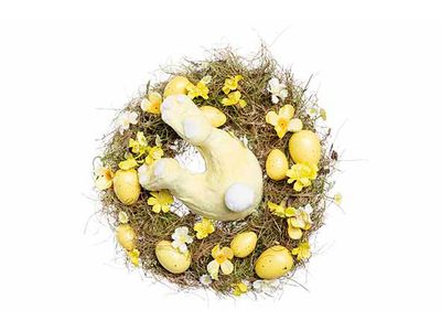 Krans Rabbit Geel Groen 34x34xh9cm 