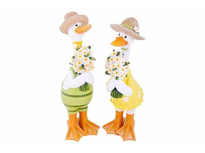 Eend Standing Flowers Green Geel 13,3x16 ,5xh41cm Resin