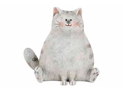 Kat Stripes Grijs 11,5x8xh10,5cm Resin 