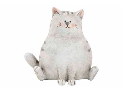 Kat Stripes Grijs 18x11,5xh16,5cm Resin 