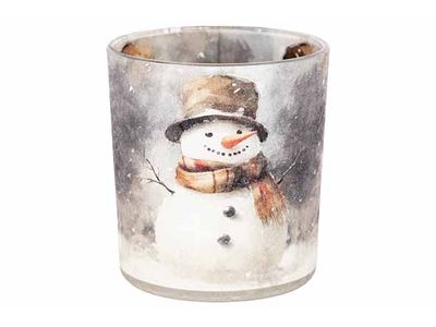 Theelichthouder Snowmen Bruin 7,3x7,3xh8 Cm Rond Glas