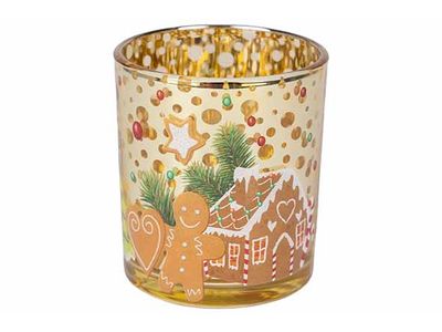 Theelichthouder Coockie Goud 7x7xh8cm Ro Nd Glas