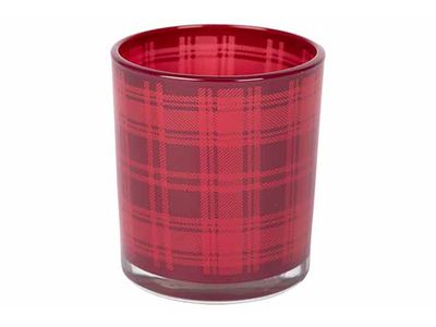 Theelichthouder Checkers Rood 7x7xh8cm R Ond Glas