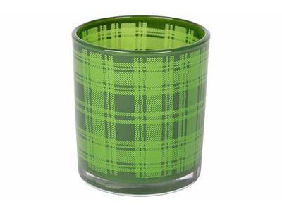 Theelichthouder Checkers Groen 7x7xh8cm Rond Glas