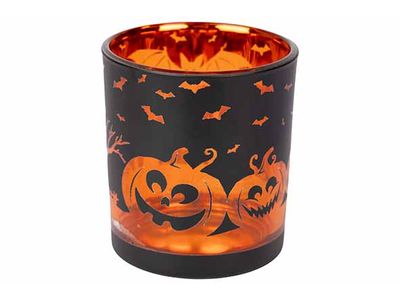 Theelichthouder Halloween Scene Orange M At Zwart 7x7xh8cm Rond Glas