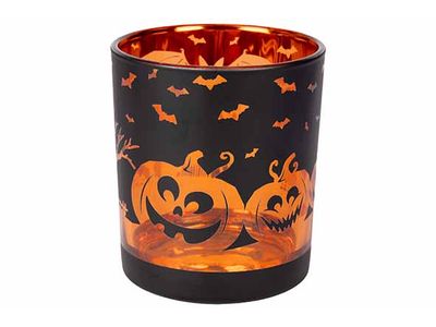 Theelichthouder Halloween Scene Orange M At Zwart 9x9xh10cm Rond Glas