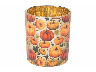 Theelichthouder Pumpkin Orange Groen 7x7 Xh8cm Rond Glas