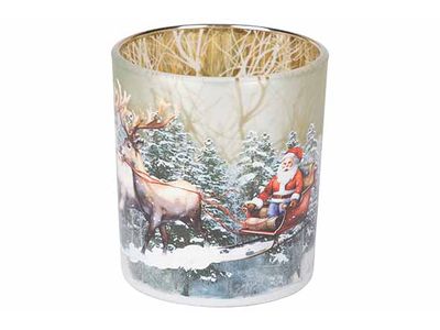 Theelichthouder Elk Santa Multikleur 7x7 Xh8cm Rond Glas