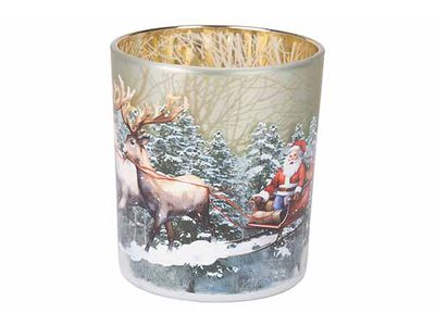 Theelichthouder Elk Santa Multikleur 9x9 Xh10cm Rond Glas