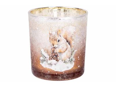 Theelichthouder Squirrel Bruin 7,3x7,3xh 8cm Rond Glas